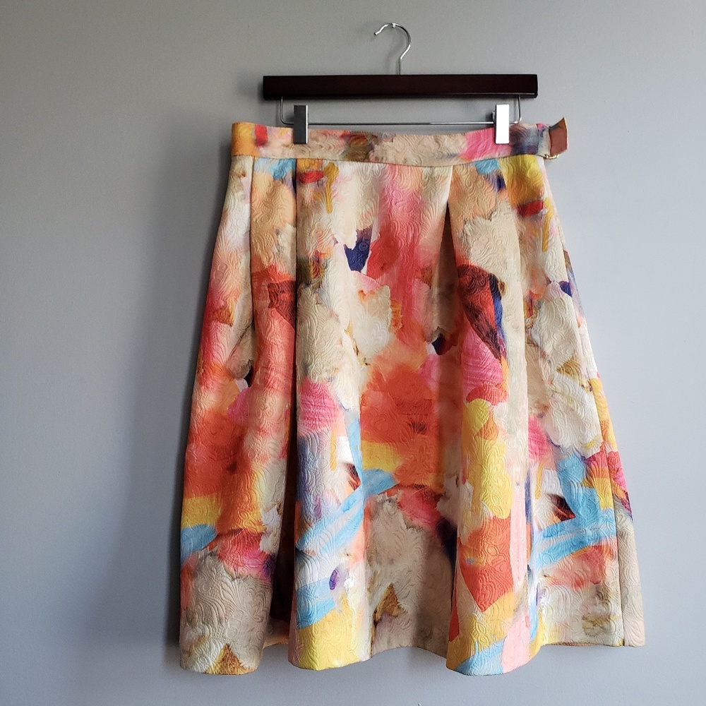 Water Color Floral Print A Line Skirt